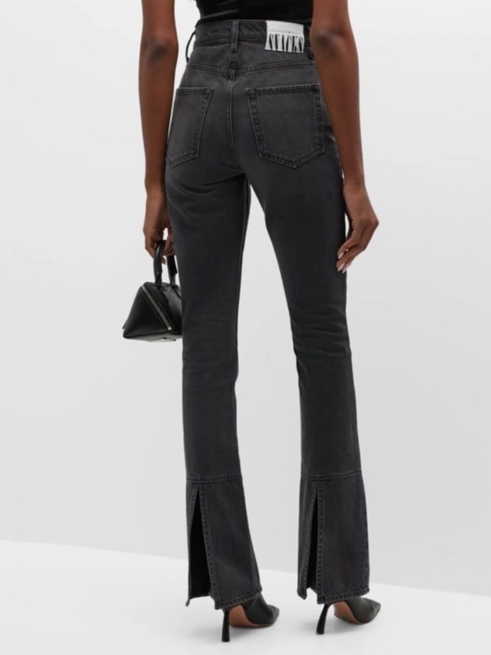 MOTHER x Snacks The High Waist Wedge Slit Heel Jean Black High Rise Flare Sz 28